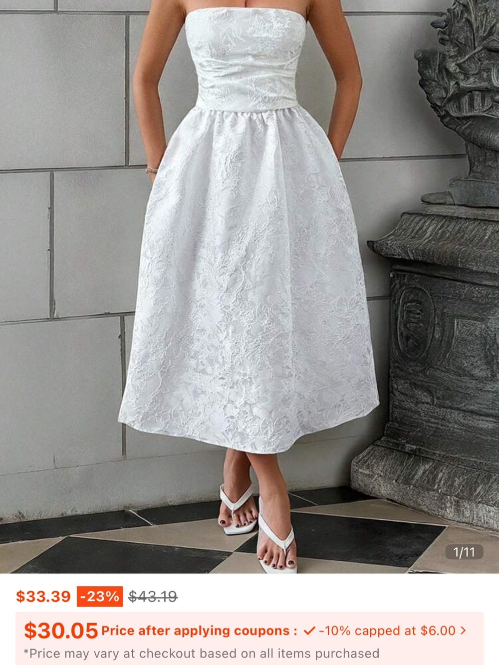 NWOT SHEIN White Strapless Jacquard Midi Dress
